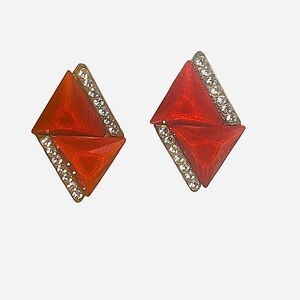 Vintage 80s Red Pyramid Stud Earrings | Rhinestones |  Retro Costume Jewelry